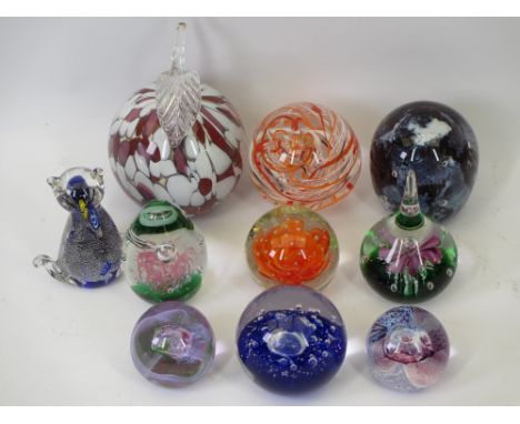 TEN GLASS PAPERWEIGHTS including Caithness, Avondale, Langham, model of cat ETC