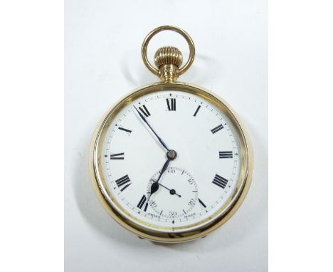 A GENT'S 9CT GOLD ENCASED POCKET WATCH, Birmingham 1934, having a white dial, Roman numerals, sweep seconds dial, 86grms gros