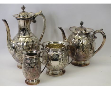 EPNS 4 PIECE TEA SERVICE with extensive embossed detail