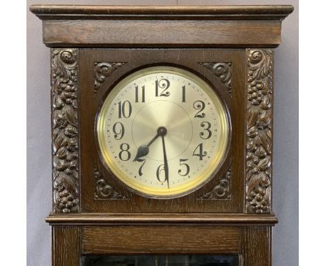 EARLY 20TH CENTURY CARVED LONGCASE CLOCK with silvered circular dial, twin weight, pendulum driven 187cms H, 62cms W, 35cms D