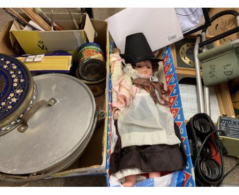 ARTIST'S BRUSHES, haberdashery items, Welsh doll, clock ETC, a mixed parcel