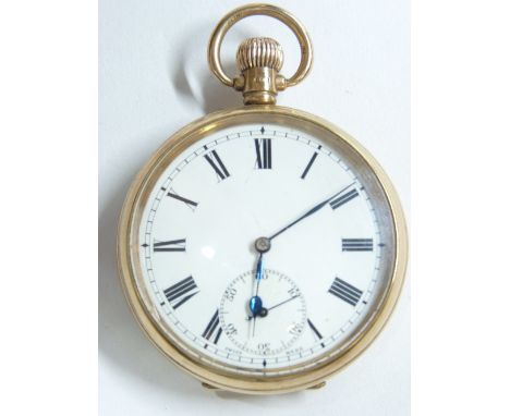 GENT'S GOLD POCKET WATCH 9CT, Birmingham 1924, white dial with Roman numerals and sweep seconds dial, 82grms gross