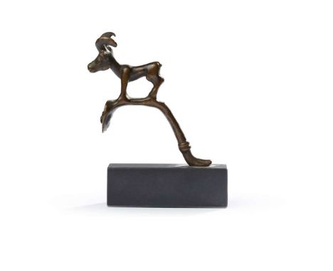  WESTERN ASIATIC BRONZE STAG HANDLE NEAR EAST, C. 900 - 700 B.C. cast bronze, the handle topped with a standing ibex, with sh