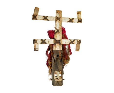  DOGON KANAGA MASK MALI carved wood, the face mask with a wooden superstructure above in the form of a double barred cross wi
