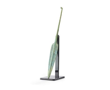  LARGE LURISTAN PERSIAN SPEARHEAD  cast bronze, with leaf-shaped blade and raised central mid-rib, the shank with a curved bu