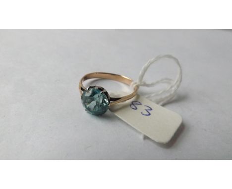 Gold mounted blue stone ring approx size O    