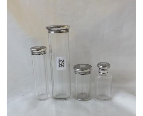 Set of 4 dressing table jars having engine turned covers Lon 1929 by CG &amp; Sons the tallest 7"    