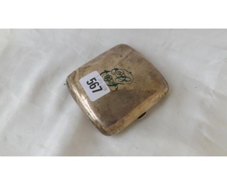 Cigarette case with enameled initials 3 .5 " wide Sheff 1909 128g        