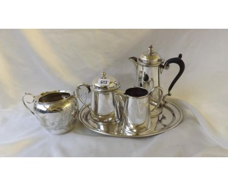 3 piece plated tea service &amp; a 2 handles sugar basin on   tray         