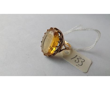 9ct large yellow stone dress ring approx size P   