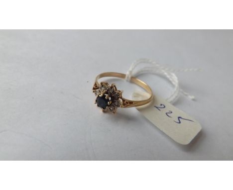 9ct sapphire cluster ring approx size T    