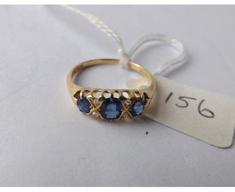 18ct gold sapphire &amp; diamond ring approx size N  2.7g inc        