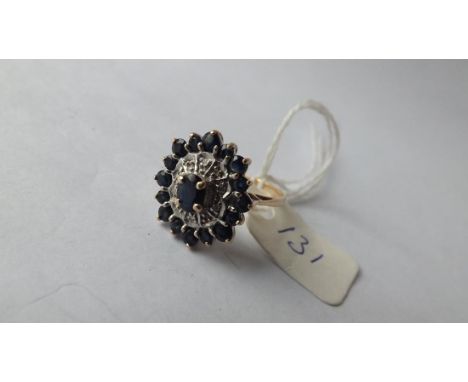 Sapphire &amp; diamond 9ct cluster ring  approx size M   