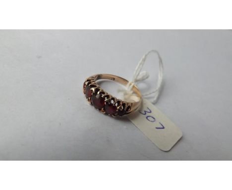 9ct garnet half hoop ring approx size P    