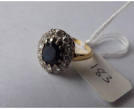 18ct gold sapphire &amp; diamond cluster ring approx  size M  4.8g inc       