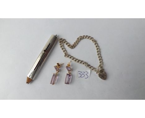 Silver Edwardian carpenters pencil, also a pair amethyst and silver earrings etc       