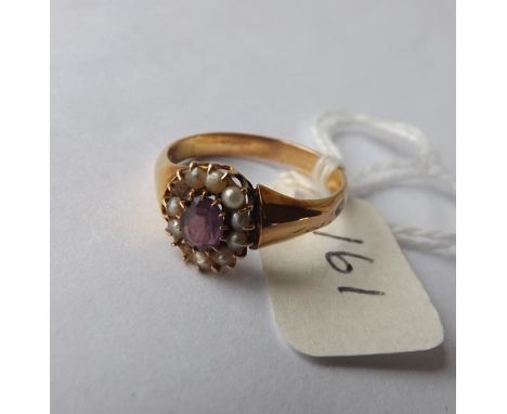 Gold amethyst and pearl dress ring approx size L   