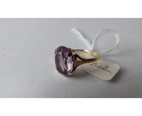 A large stone oval amethyst 9ct dress ring approx   size P         