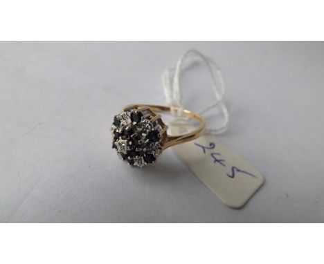 9ct diamond &amp; sapphire cluster ring approx size L   