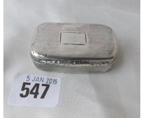 Geo. snuff box with rounded corners 2.25" wide B'ham 1836 by TS 40g.       