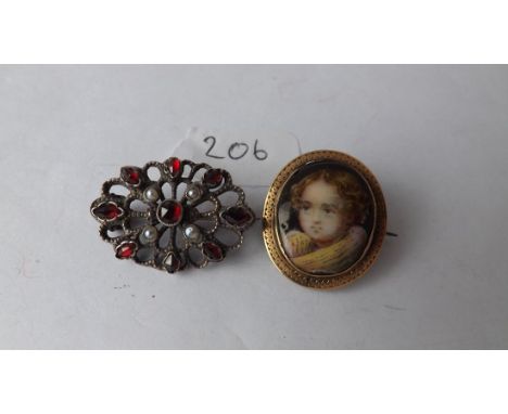 Gold mounted portrait brooch and a silver stone set brooch         