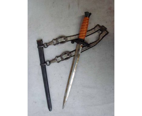 German Army Officer's Dress Dagger by Richard Herder, swastika missing from cross guard, complete with period velvet and silv