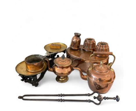 collection of 19th Century & later Copper Ware. To Include 2 Jelly moulds, a further mould, 2 kettles, Fish Kettle pan and sa