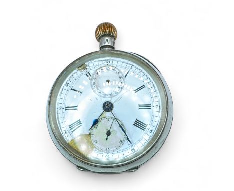 A 935 silver chronometer pocket watch with repeat. Case diameter 52mm. Damage to the enamel of the dial, missing date hand, r