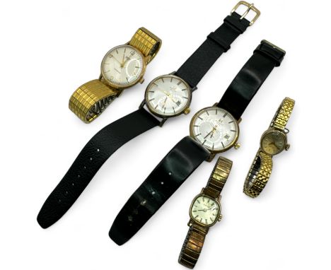 A gentleman's Tissot 9ct gold Automatic watch, 34mm case, 18mm lugs, along with two ladies 9ct gold cased cocktail watches, a