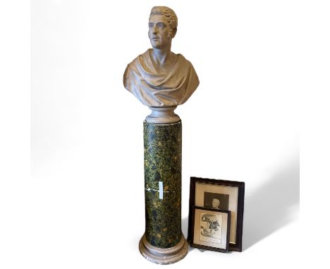 Matthew Habershon (1789-1852) English architect. A plaster bust on a faux marble column stand. The bust taken from the origin