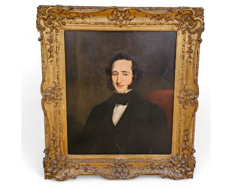 Matthew Theodore Habershon oil on canvas portrait. Unsigned in a swept gilt frame. Gilt frame size approximately 87cm by 7cm 