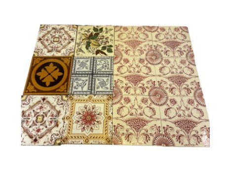 A collection of various Victorian &amp; Edwardian tiles x 12. Including 1 Whetstone Coalville Pugin style tile &amp; 1 black 