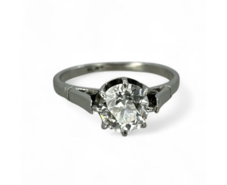 An Old European cut diamond solitaire ring.  Average diameter 5.78, depth 3.81mm, estimated carat weight 0.77 carats. Stone i