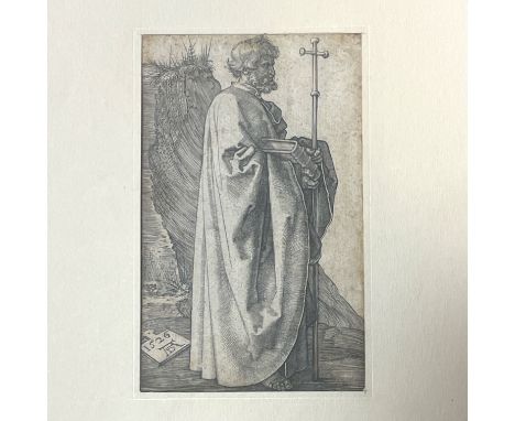 Albrecht Durer, the Apostle St Philip standing on a landscape holding a cross 7.5cm x 12cm&nbsp; on paper mount not signed