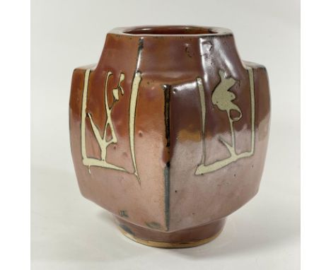 Attributed To Shoji Hamada Moulded Square Vase With Resist Designs  Height: 22cm  No chips or cracks, Light wear etc.,