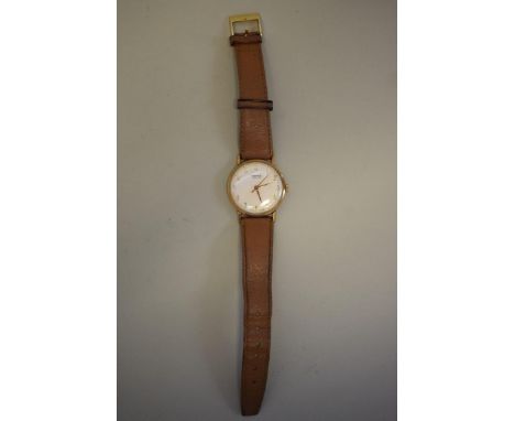 A vintage Vertex 9ct gold manual wristwatch,&nbsp;hallmarked London 1960, on leather strap. 