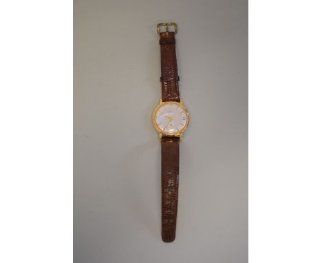 A vintage Oris gold capped manual wristwatch,&nbsp;32mm, on leather strap. 