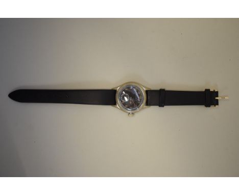 A Bulova US Military&nbsp;chrome plated&nbsp;manual wristwatch, case No. 77634, on later leather strap. 