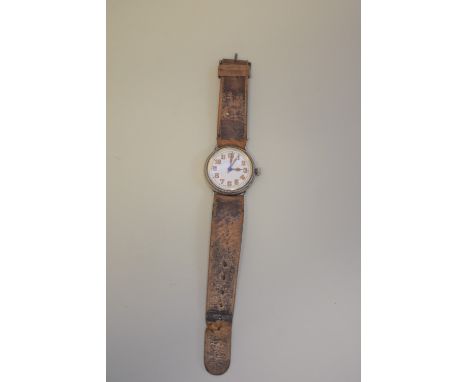 A Swiss silver manual wristwatch, hallmarked for 1925, on later leather strap. 