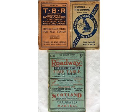 Selection of 1920s/30s Bus/Coach TIMETABLE BOOKLETS comprising January 1924 'TBR' (Travel by Road) Official Motor Omnibus & C