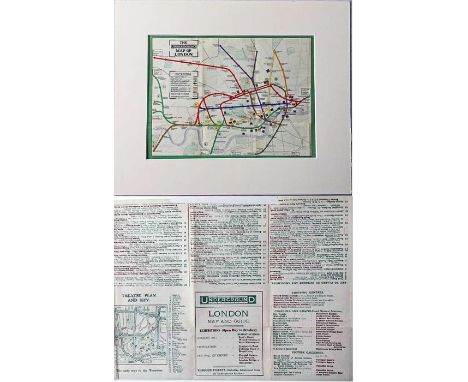 1911 London Underground POCKET MAP loose-mounted in a thick-card frame for display (taped in position at one point on reverse