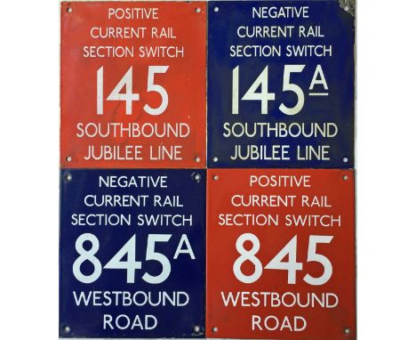 Selection of London Underground enamel SECTION SWITCH PLATES, 2 x positive, 2 x negative. 2 are ex-Jubilee Line, the others o