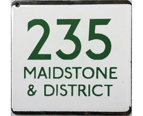 London Transport bus stop enamel E-PLATE for Maidstone & District route 235 with the green lettering used for other operators