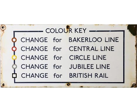 London Underground ENAMEL PLATE 'Colour Key' which would originally have been attached to a platform line diagram. Measures 1