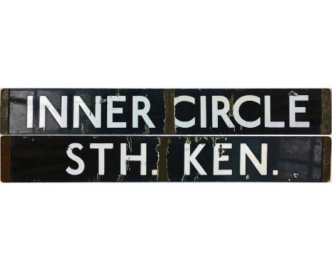 London Underground enamel DESTINATION PLATE Inner Circle/Sth. Ken on the District/Circle Lines. Double-sided, reversable, wit