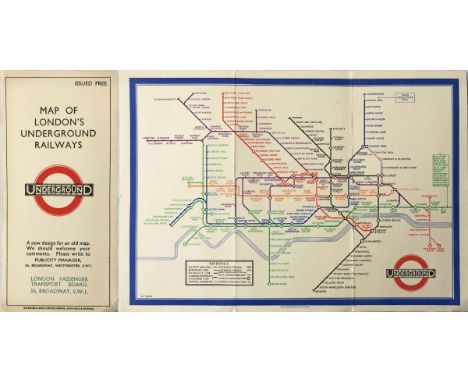 1933 first edition of the H C Beck London Underground POCKET DIAGRAMMATIC CARD MAP with the now famous cover slogan "A new de