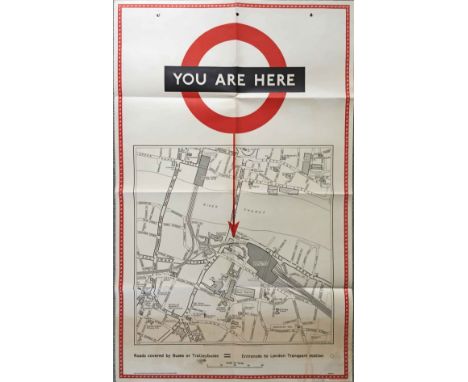 1958 London Transport double royal POSTER from the 'You are Here' series posted at Underground stations, this example from Lo