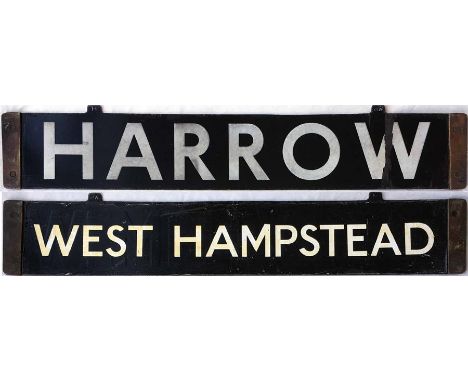 London Underground CO/CP Stock enamel DESTINATION PLATE for Harrow/West Hampstead on the Metropolitan Line. Double-sided, rev