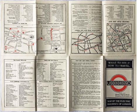 1922 London Underground MAP OF THE ELECTRIC RAILWAYS OF LONDON 'What to See & How to Travel' with issue date 1-3-22.  Designe