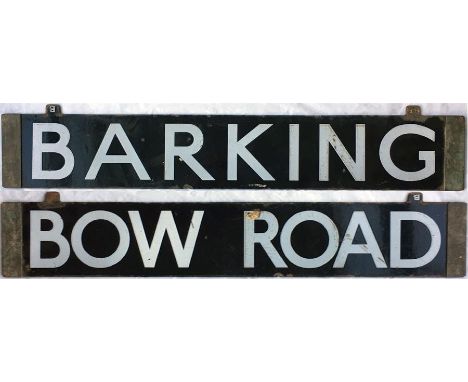 London Underground Q/CO/CP Stock enamel DESTINATION PLATE for Barking/Bow Road on the Hammersmith & City Line. Double-sided, 